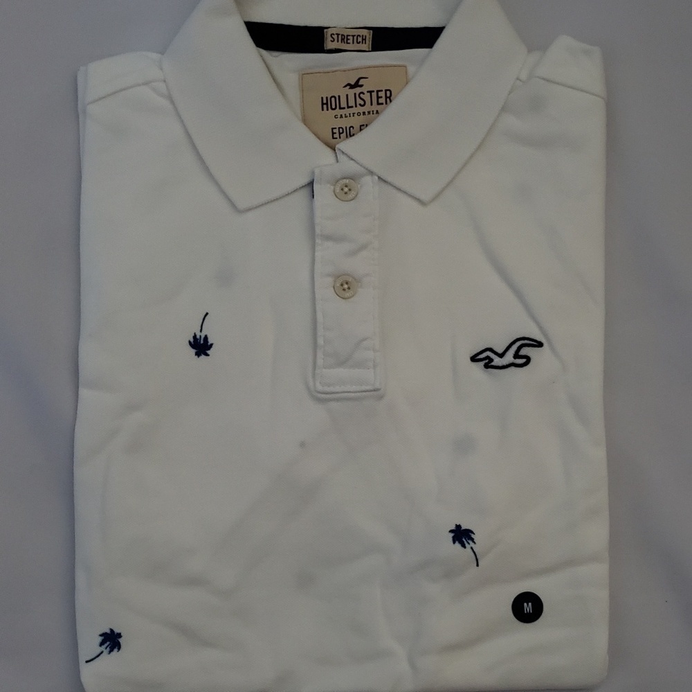 NEW MENS HOLLISTER WHITE POLO SHIRTS